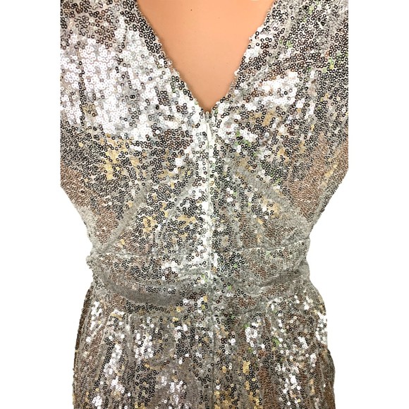 Fashion Classic Fashion Sequin Faux-Wrap Sheath Dress Silver M (US 6-8) - Picture 4 of 5